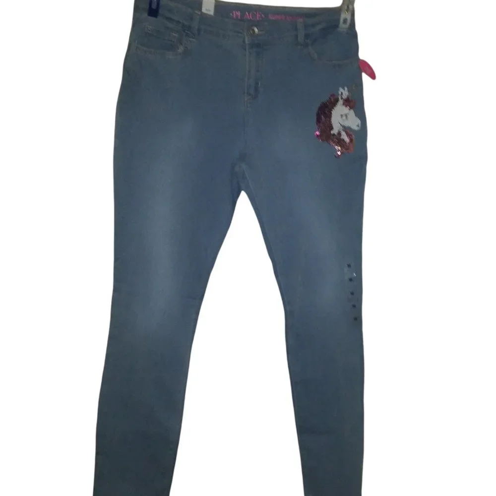NWT! The Children's Place Super Skinny Sequin Glitter Unicorn Jeans Size…